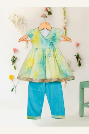 SAKA DESIGNS Girls Dyed Angrakha Gotta Patti Kurta with Palazzos
