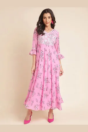 all about you Embellished Embroidered Georgette Fit & Flare Maxi Dress