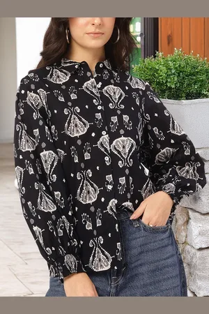 DressBerry Indie Style Ethnic Print Puff Sleeve Shirt