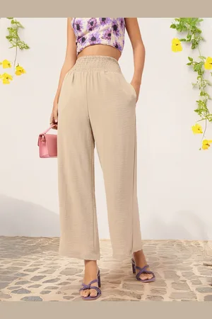 DressBerry Women Chic Casual Smocked Flared Fit Trousers