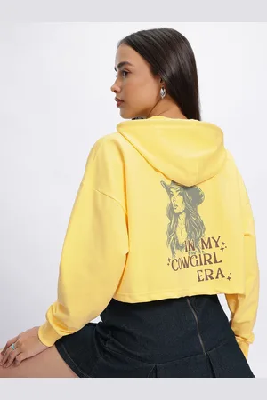 DressBerry Cowgirl Dreams Printed Drop-Shoulder Hooded Crop Sweatshirt