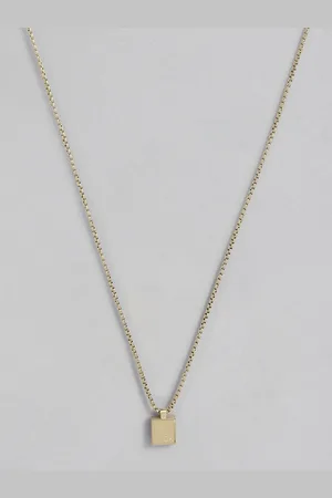 Calvin Klein Men Brass-Plated Stainless Steel Square Pendants With Chains