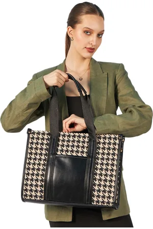 MINI WESST Geometric Printed Structured Tote Bag with Pouch