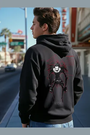 Bewakoof Black The Ryuk Graphic Printed Hooded Oversized Pullover Sweatshirt
