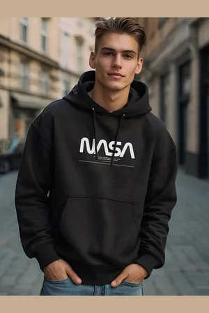 Bewakoof Official Nasa Merchandise I Need My Space Typography Oversized Hoodies