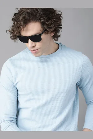 Roadster Men Blue Waffle Texture T-shirt