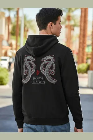 Bewakoof House Of The Dragon Printed Hooded Cotton Pullover Sweatshirt