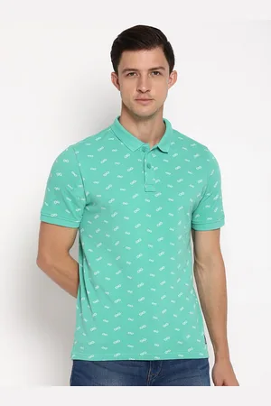 Lee Men Turquoise Blue & White Printed Polo Collar T-shirt