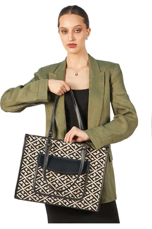 MINI WESST Go Socials In Style Geometric Printed Oversized Shopper Tote Bag