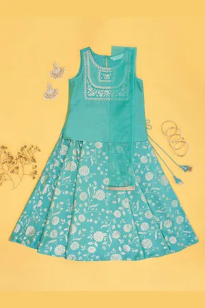 Pantaloons Girls Embroidered Sequinned Ready to Wear Lehenga & Blouse With Dupatta