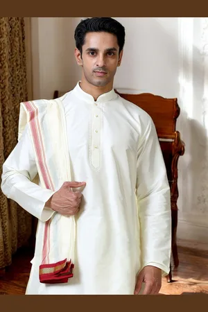TATTVA Regular Long Sleeves Mandarin Collar Kurta with Dhoti Pants & With Dupatta