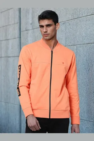 Lee Men Orange Detachable Hood Cotton Sweatshirt