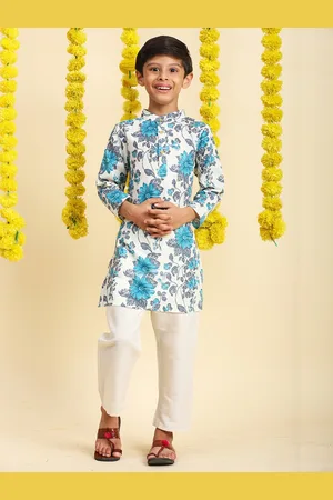 Cutiekins Boys Floral Printed Regular Straight Kurta with Pyjamas