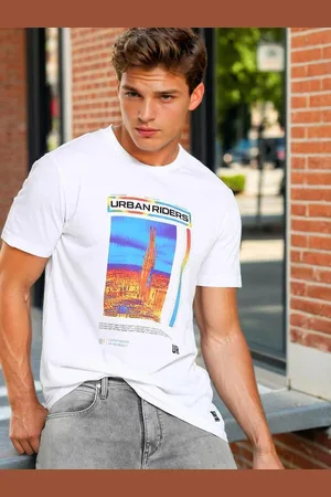 Lee Men White 7 Multi Graphic Printed Cotton T-shirt
