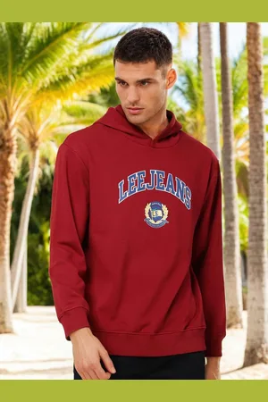 Lee Men Maroon Printed Hooded Sweatshirt