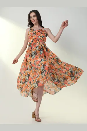 SHOWOFF Women Floral Print Georgette Fit & Flare Midi Dress