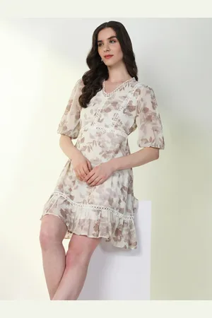 SHOWOFF Women Floral Printed Puff Sleeves A-Line Dress