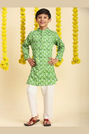 Cutiekins Boys Ethnic Motifs Printed Mandarin Collar Straight Kurta With Pyjamas