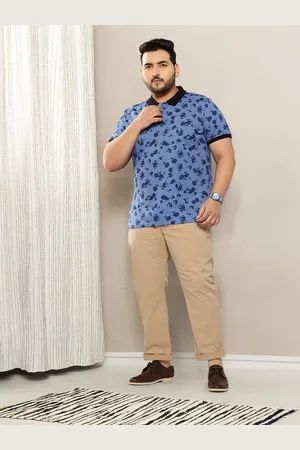 Sztori Plus Size Men Floral Printed Polo Collar Pure Cotton T-shirt