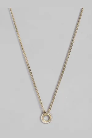 HUGO BOSS Iona Brass-Plated Crystal Studded Chain Design Necklace