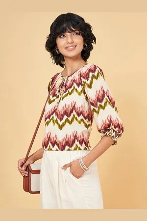 Pantaloons Geometric Print Kimono Sleeve Kaftan Top