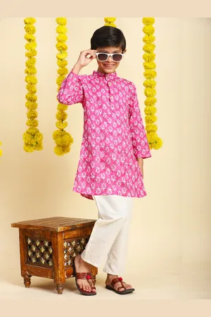 Cutiekins Boys Floral Printed Straight Kurta with Pyjamas