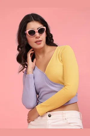 Rigo Women Colourblocked V-neck Cotton Crop Top