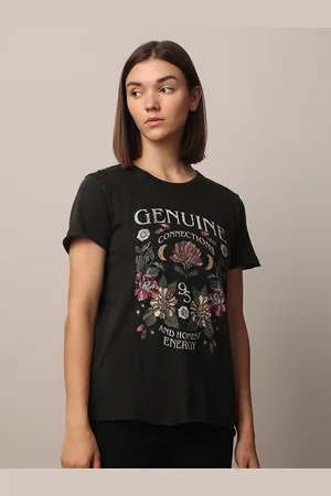 ONLY Women Printed Raw Edge T-shirt