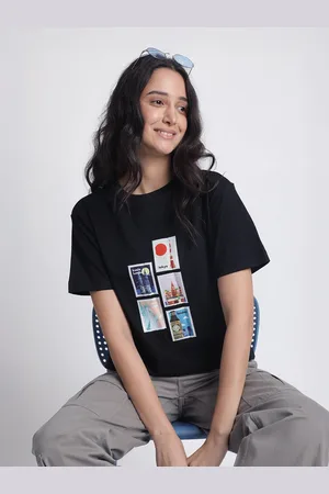 IVOC Women Drop-Shoulder Sleeves Applique T-shirt