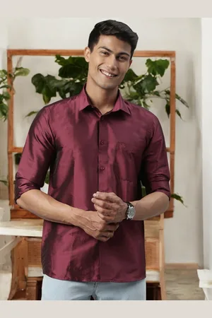 TATTVA Men Solid Burgundy Slim Fit Casual Shirt
