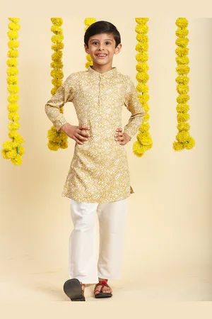Cutiekins Boys Paisley Printed Mandarin Collar Straight Kurta with Pyjamas