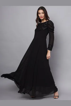 Eavan Women Puff Sleeve Embroidered Solid Maxi Dress