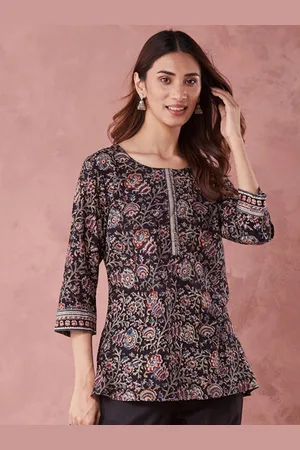 Fabindia Floral Printed Cotton A-Line Kurta