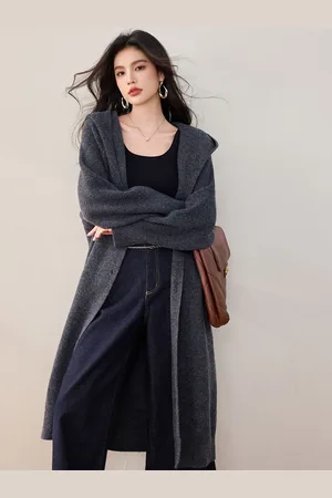 JC Collection Women Front-Open Longline Knitted Sweaters