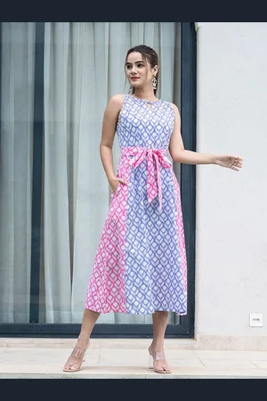 BAESD Women Cotton Floral Print A-Line Midi Dress