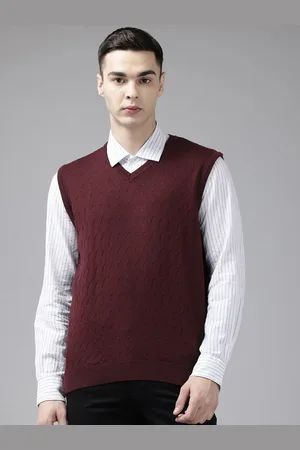 Park Avenue Geometric Self Design Sleeveless Sweater