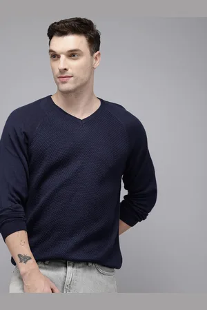 Park Avenue V-Neck Self-Design Cable Knit Pullover Sweater