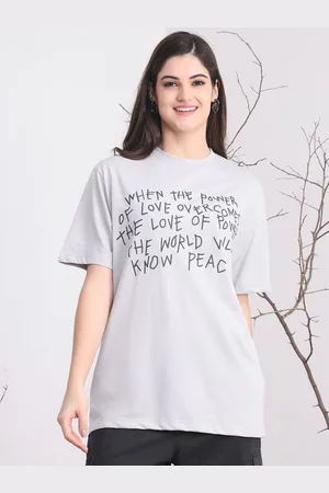 DOOR74 Women Typography Printed Drop-Shoulder Sleeves T-shirt
