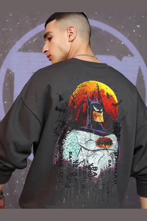 Highlander Men Warner Bros Bat Printed Oversized Pullover Sweatshirt