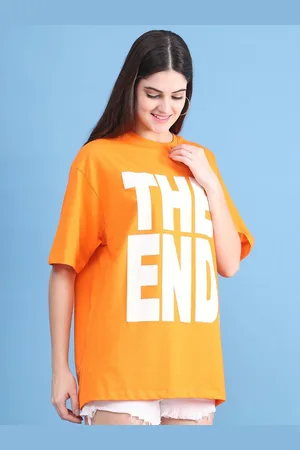 DOOR74 Women Typography Printed Drop-Shoulder Sleeves T-shirt