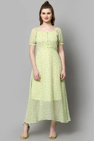 BAESD Women Floral Printed Puff Sleeve Fit & Flare Maxi Dress