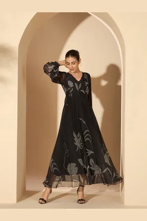 Antheaa Floral Chiffon Fit and Flare Maxi Dress