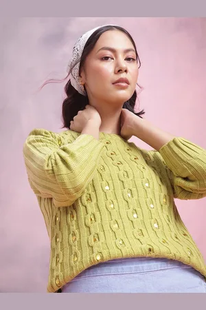 DressBerry Acrylic Cable Knit Pullover with Embellished Detail