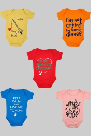 BAESD Kids Pack Of 5 Printed Pure Cotton Romper