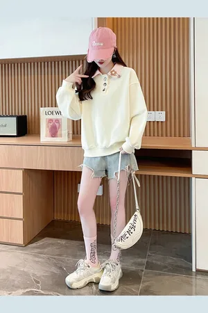 JC Mode Women Shirt Collar Long Sleeves Sweatshirt