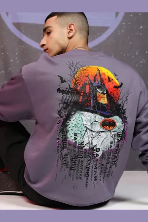 Highlander Men Warner Bros Bat Printed Oversized Pullover Sweatshirt