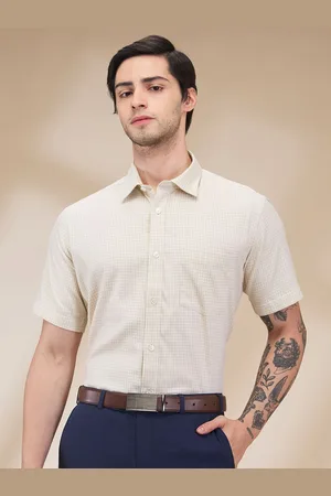 Park Avenue Men Cutaway Collar Grid Tattersall Checked Cotton Formal Shirt