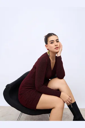 Styli Women Wrap Long Sleeve Bodycon Dress With Ruching