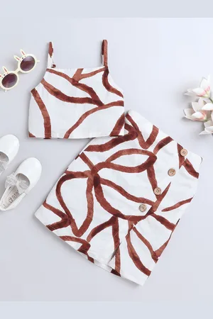 taffykids Girls Abstract Printed Shoulder Straps Top With Skirt