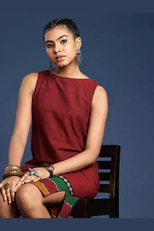 Taavi Boat Neck Woven Festive A-Line Ethnic Dress